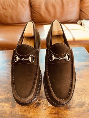 Gucci Horsebit Brown suede lug sole Loafers Men's US GUCCI