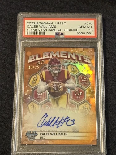 2023 Bowman U Best Elements/Game Autograph Caleb Williams Orange (/25) PSA 10