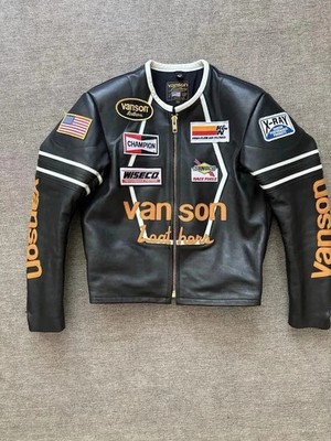 Vintage Vanson Leathers Racing Jacket Men s Black Leather Biker Patch Jacket