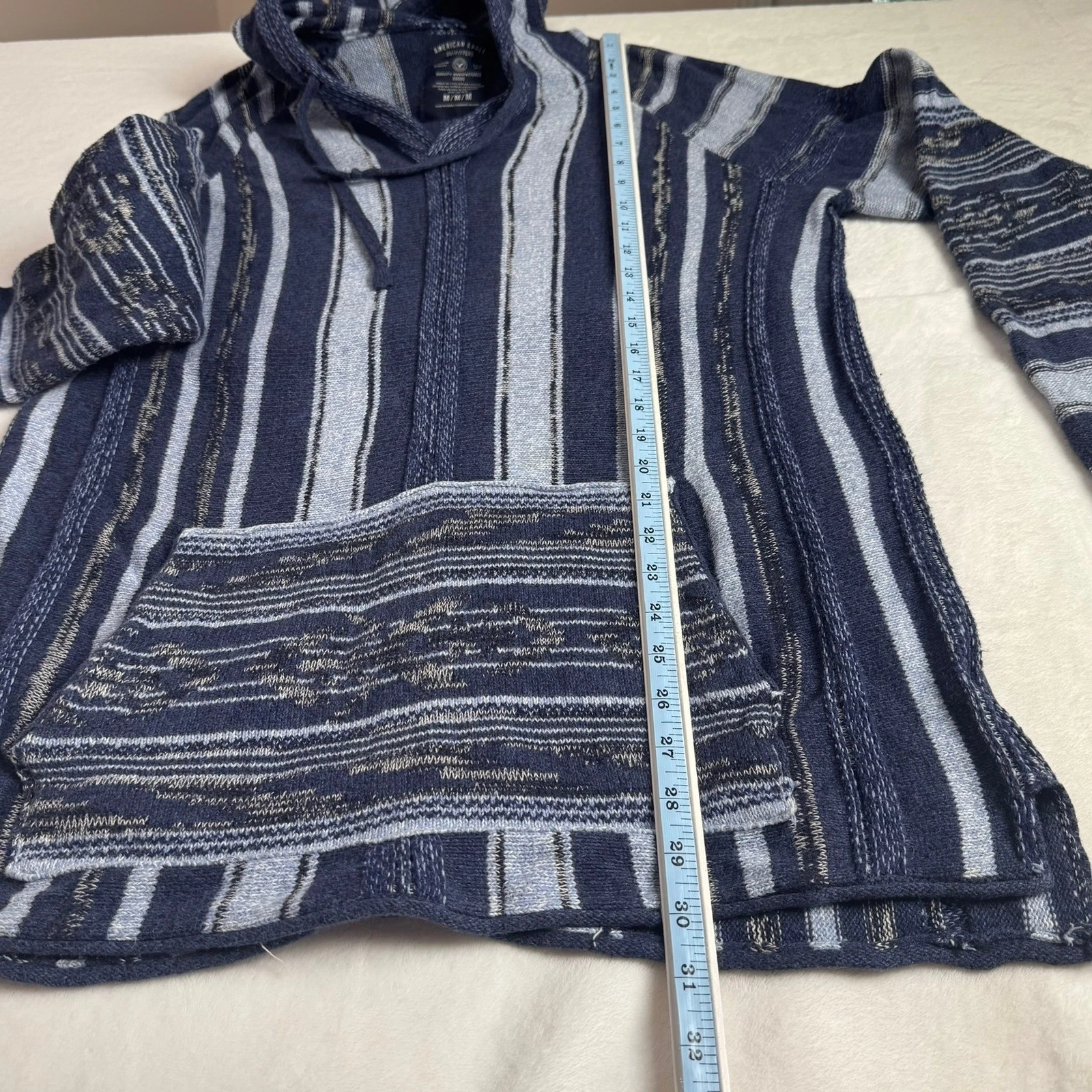 American Eagle Mens Blue Striped Baja Hoodie Knit Cotton Sweater Size M YEAR2014 image 2