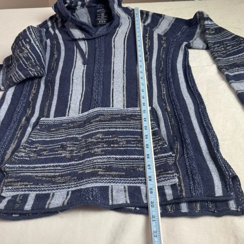 American Eagle Mens Blue Striped Baja Hoodie Knit Cotton Sweater Size M YEAR2014 image 2