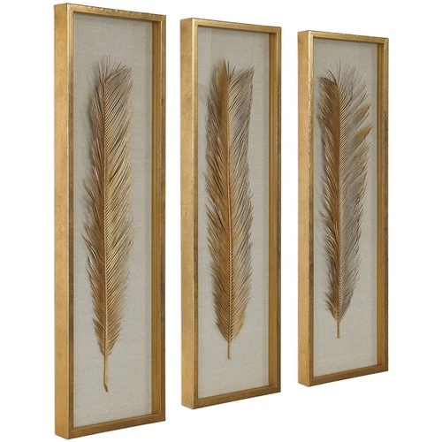 Uttermost 04176 Palma Wall Accent Gold and Neutral Linen with Gold Leaf - Picture 2 of 6