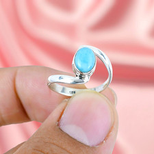 Larimar Gemstone Ring Silver Ring 925 Sterling Silver Ring Women's Jewelry