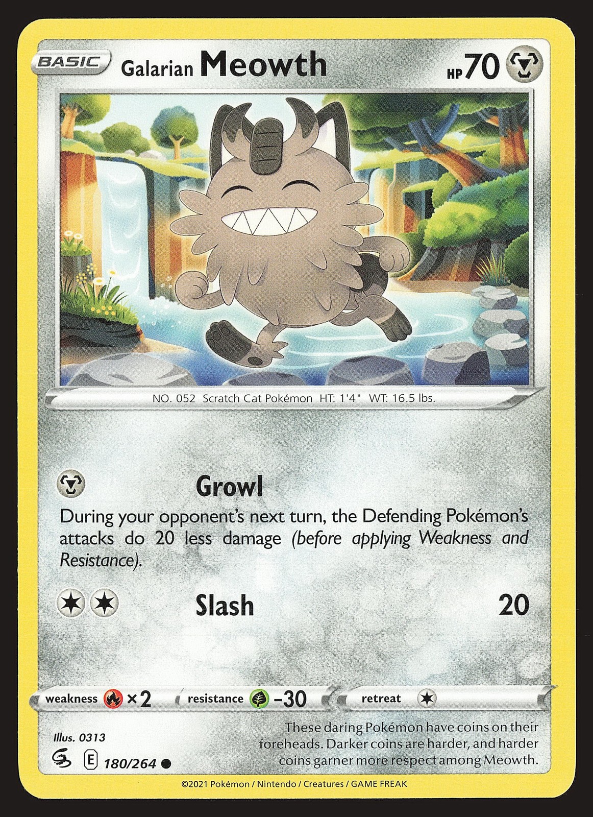 SWSH08: Fusion Strike Galarian Meowth #180/264 Common Pokemon Card