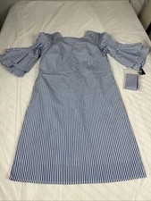 Nine West Women’s Blue White Striped Wide Sleeve Midi  Size 2 NWT