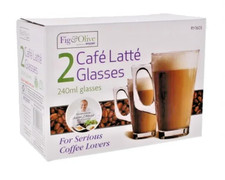 2 Latte Glasses-Cappuccino-Coffee-Hot Chocolate-240ml-New, sealed & FREE POSTAGE
