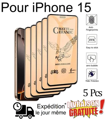 Lot 5 Films iPhone 15 Anti Reflet Mat Anti Rayure Ultra Fin Haute Qualité - Photo 1/4