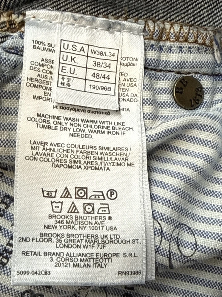 Pantalones de mezclilla Brooks Brothers 1818, para hombre W38xL34, calce ajustado azul HECHOS EN EE. UU. Foto 4 de 4