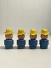 ✨ Vintage Fisher Price little people wood blue farmer cowboy yellow hat 4 Pc Lot