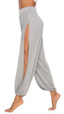 High Slit Harem Pants Women Hippie Harem Pants Trousers LightGray M