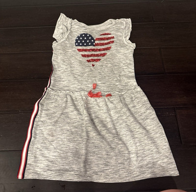 Cat & Jack Girls M (7/8) Gray T-Shirt Dress American Flag Heart Graphic