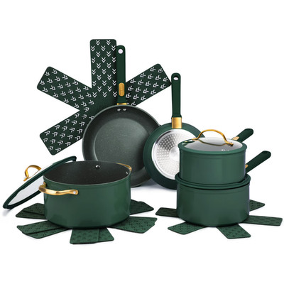 Thyme & Table 12-Piece Ceramic Non-Stick Granite Collection Hunter Green