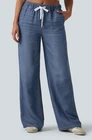 Halara Lyocell Drawstring Jeans Blue Size XL Petite Mid Rise Wide Leg Elastic