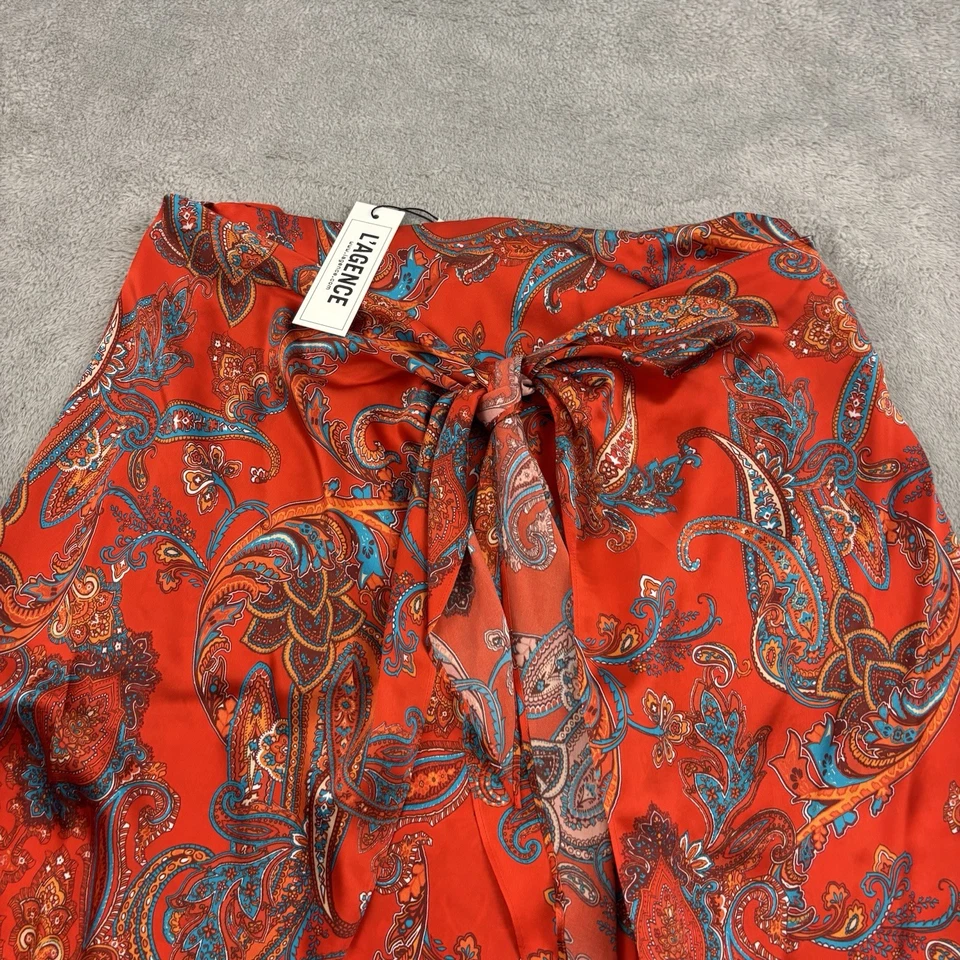 NUEVO CON ETIQUETAS L'AGENCE Esa Sarong Falda Mujer S Rojo Fuego Multi Paisley Seda Vibrante Boho Foto 4 de 4