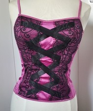 Victoria Secret Vintage Lace Bustier Magenta Black Lace Medium Hook & Eye Y2K