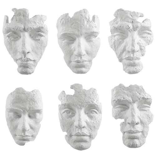 Bowery Hill Self-Portrait 6Pc Contemporary Polyresin Mask Wall Decor in White - Picture 4 of 6