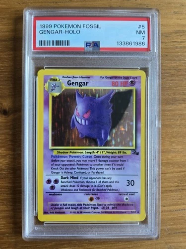 1999 POKEMON FOSSIL #5 GENGAR HOLO PSA 7 NM