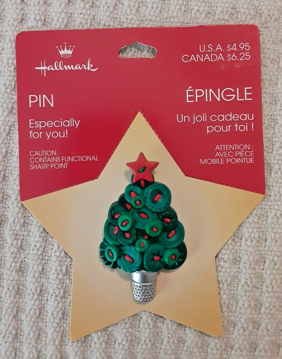Vintage Hallmark PIN Christmas Tree SEWING BUTTONS Thimble Holiday ...