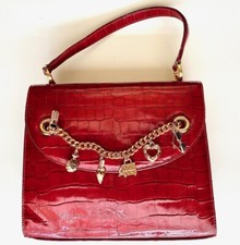 St John Resort Vintage Red Patent Leather Crocodile Embossed Handbag Charms New