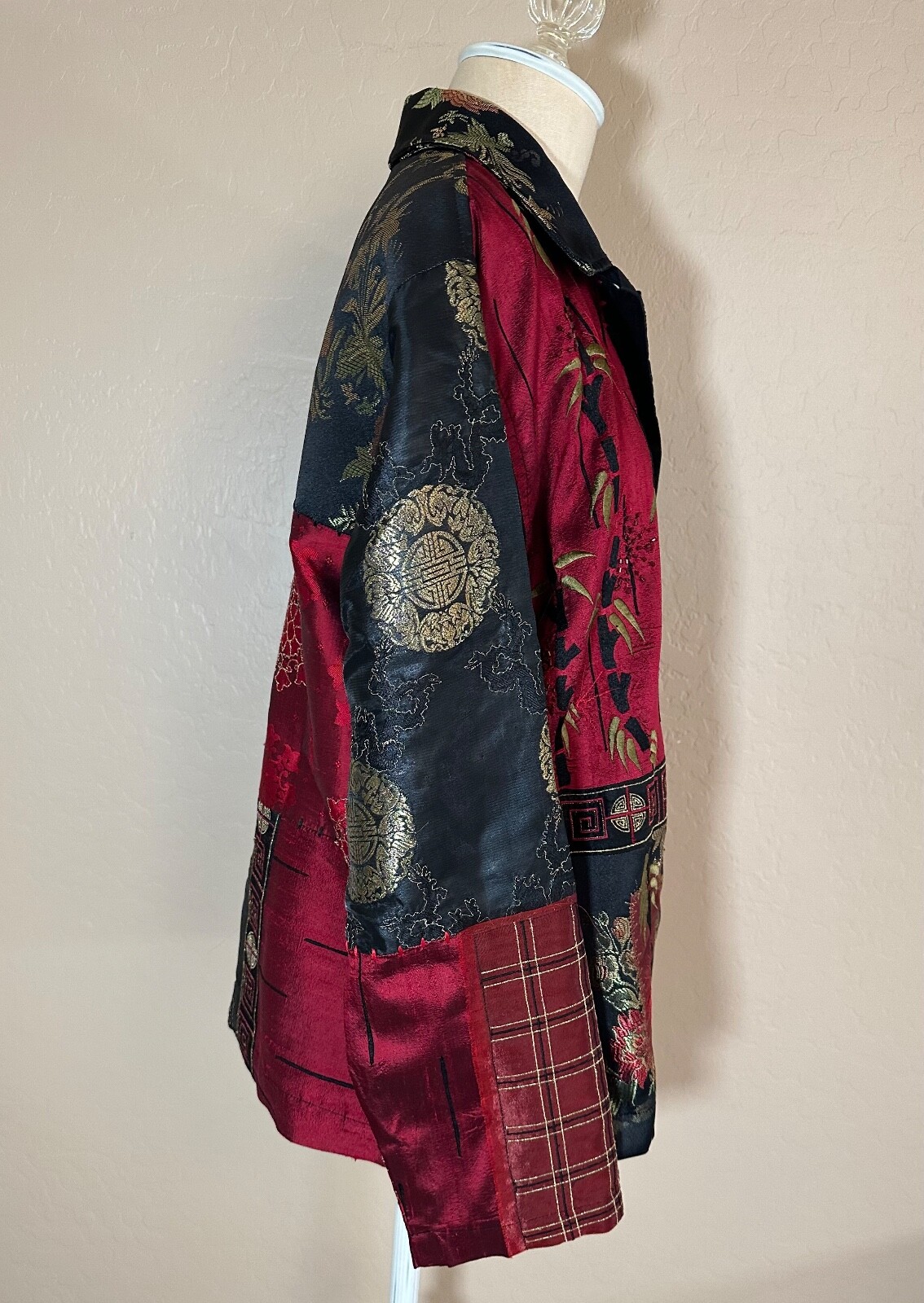Chicos Black & Red Asian Patchwork Silk Blend Lig… - image 7