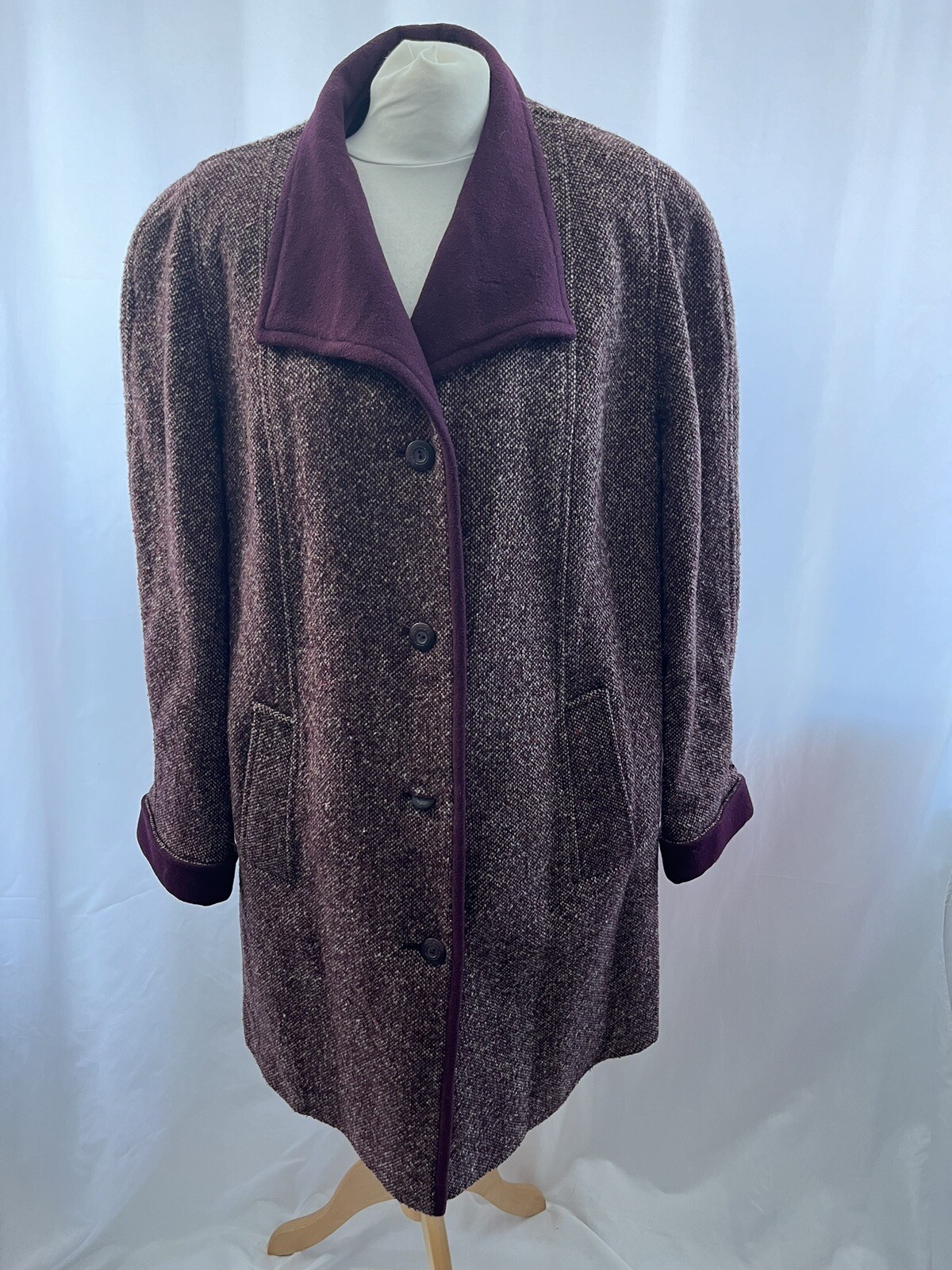 Berkertex Women's Burgundy Wool Blend Coat Size 16 Mid Length