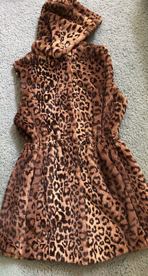 FABULOUS Leopard Faux Fur HOODED Sleeveles Vest Coat Nordstrom Melody M  Gift