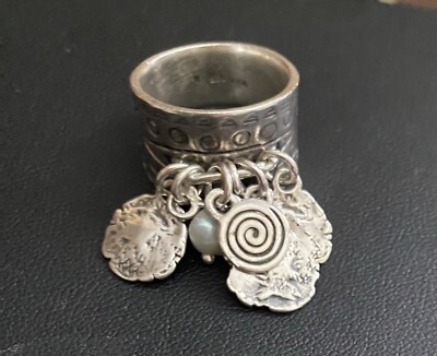Silpada R1902 925 Sterling Silver Pearl Stamped Coin Cha Cha Ring Size 