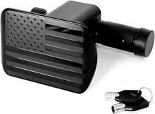 USA American Black Metal Flag Hitch Cover Fits 2" Receiver Black with Hitch Lock