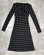 Isabel De Pedro Geometric Tie Neck Long Sleeve Jersey Stretch Midi Dress US 6