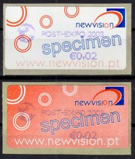 Portugal TEST ATM stamps &euro;0,02 / POST EXPO 2003 two different colors / NewVision