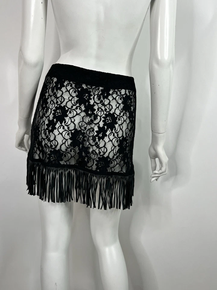 Винтажная черная прозрачная кружевная кожаная юбка с бахромой Dolce & Gabbana D&G SS2000 40 S - Изображение 4 из 4