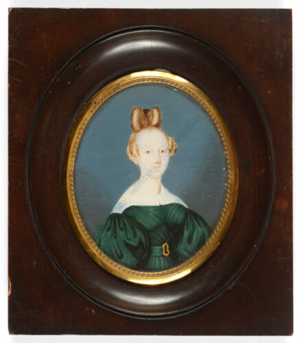 "Lady in green", Scandinavian miniature, 1830/35 - Picture 1 of 3