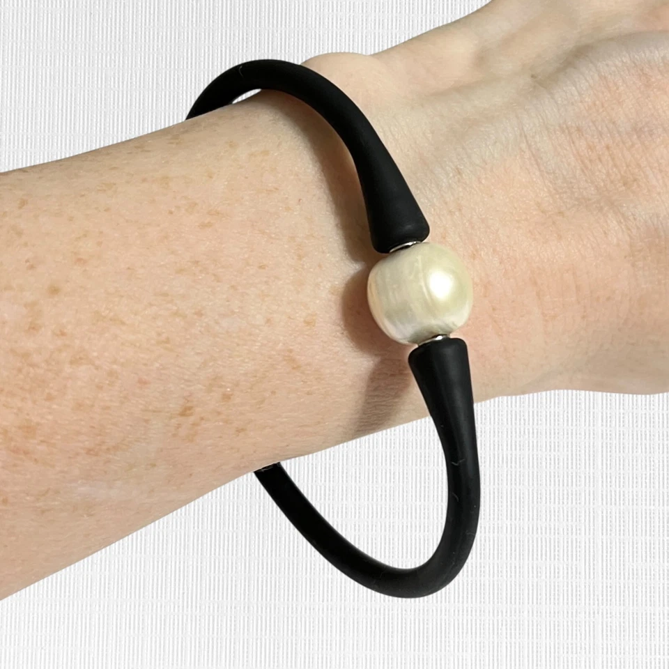 Pulsera de Silicona Perla Negra Informal Playa Surf Cuentas Minimalistas Joyería Flexible Foto 2 de 4