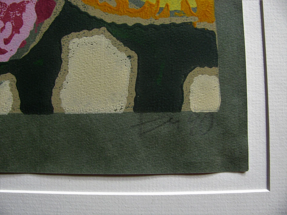 Klaus Fußmann , 1938 VELBERT " CHRYSANTHEMEN " FARBLINOLSCHNITT  1990 signiert . - Bild 4 von 4