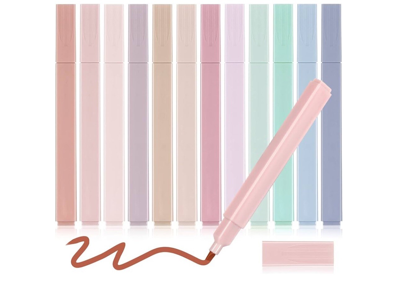 12 Pieces Aesthetic Bible Highlighters and Pens No Bleed with Chisel Tip Pastel-image