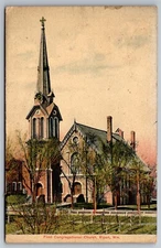 First Congregational Church Clock Steeple Ripon Wisconsin C1909 DB Postcard W5