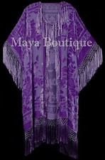 Lavender Kimono Duster Fringe Jacket Silk Burnout Velvet Maya Matazaro Plus