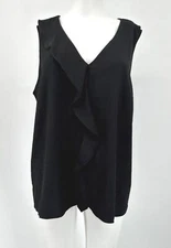 H Halston Top Sleeveless V-neck Black Ruffled Sz S NEW NWT 337