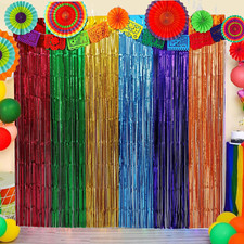 Mexican Fiesta Party Decorations Foil Fringe Curtains Backdrop 2 Pack Mexican Th