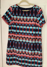 J.Crew Factory Women  Geometric Print Short Sleeve  Shift Dress 12 New