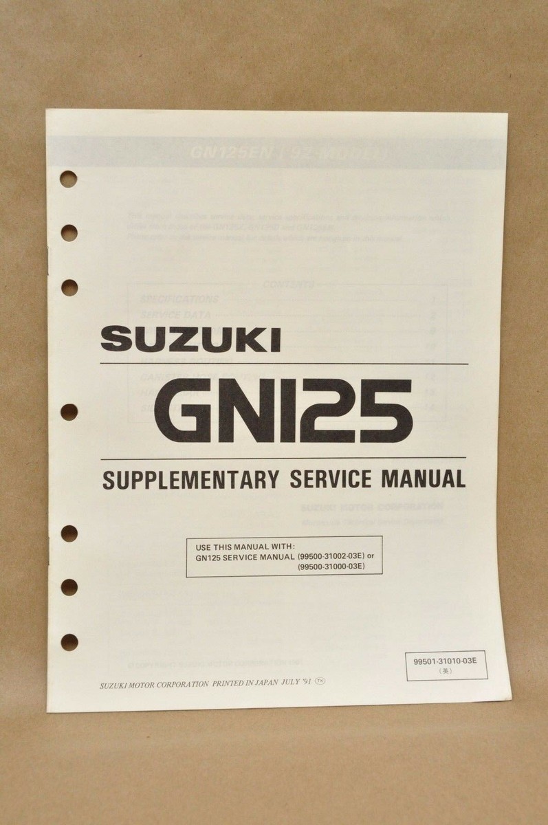 1992 Suzuki GN125 EN GN125 E Supplement Supplementary Service