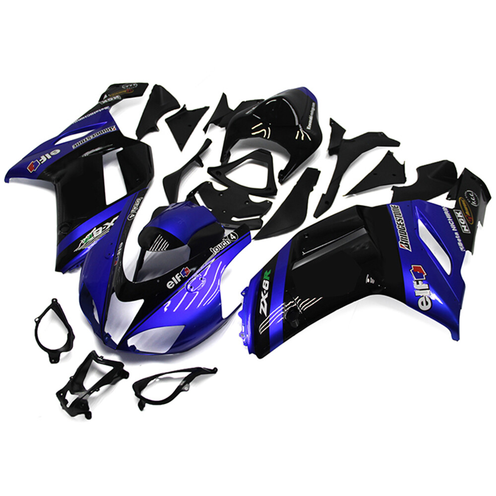 オーダー Injection Blue Black Fairing Kit for 2007 2008 Kawasaki Ninja ZX6R