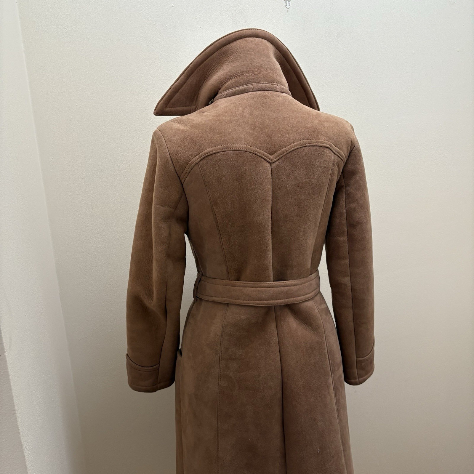 Vintage 70s Abercrombie & Fitch Tan Penny Lane Shearling Trench Coat Size S/M image 8