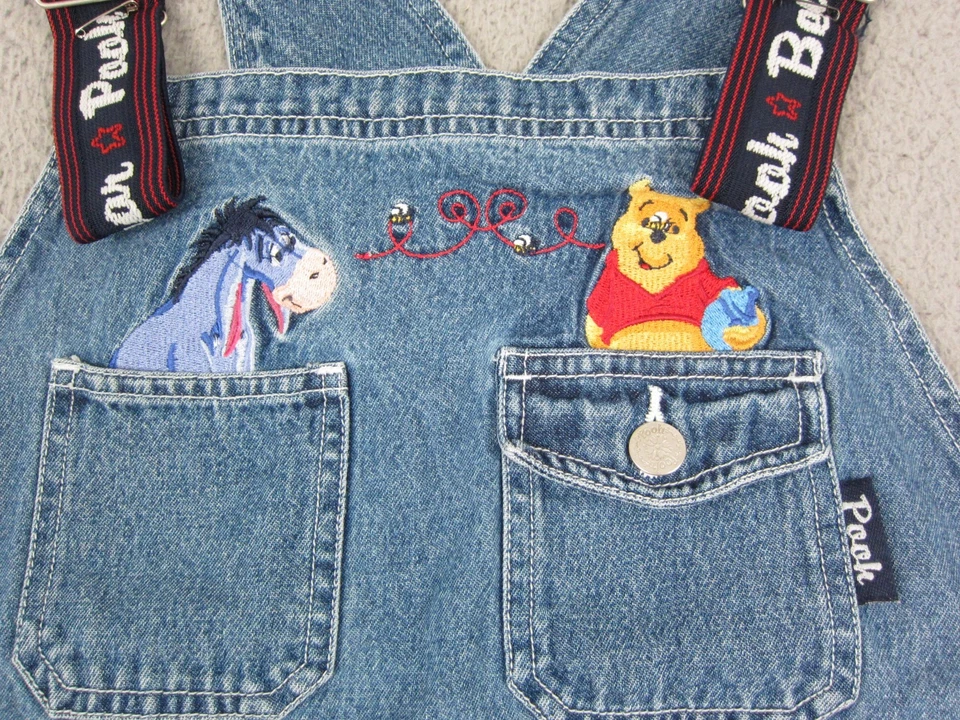 Винтажный женский комбинезон Winnie the Pooh 14W 16W синие шорты джинсы 90-е джинсовая ткань - Изображение 3 из 4