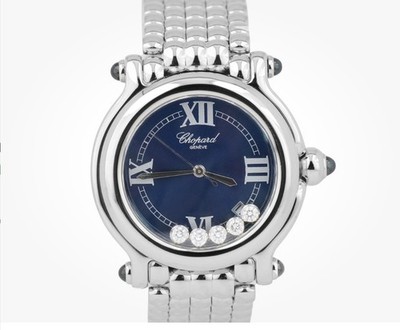 Chopard Happy Sport 38mm Blue Roman Steel Diamond Ladies 28/8965 Quartz Watch