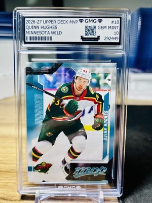 2026-27 Upper Deck MVP Quinn Hughes #18 1st MN Wild Card GMG Graded 10 Gem Mint