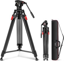 76" Video Camera Tripod with Fluid Head One Step Quick Release Portable Tripod