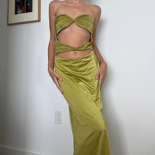 Baobab green strapless maxi dress with cut out detail size L excellent condition