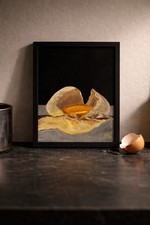 Cracked Egg Painting Kitchen Art Food Still Life Framed 8x10