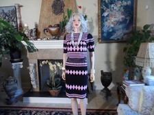 New Diane von Furstenberg Pink Black Knit Skirt Set XS